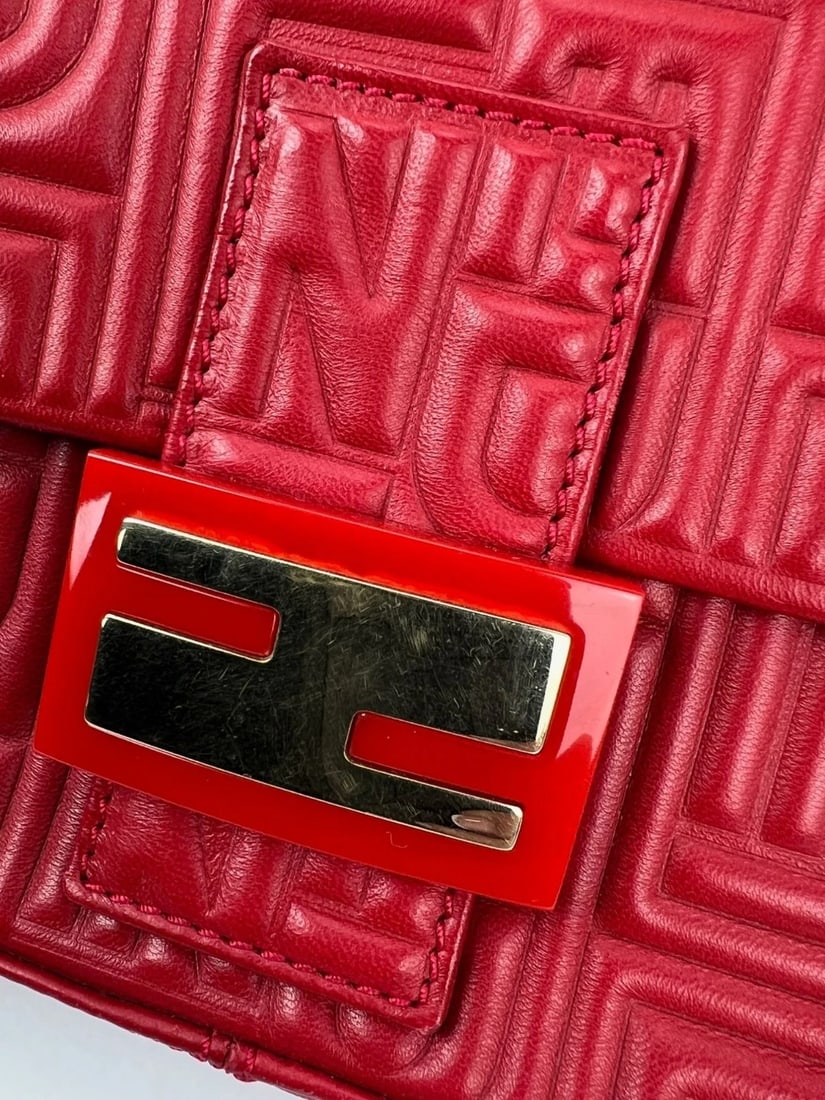 Fendi Red Leather Baugettte Shoulder Clutch Bag - 15