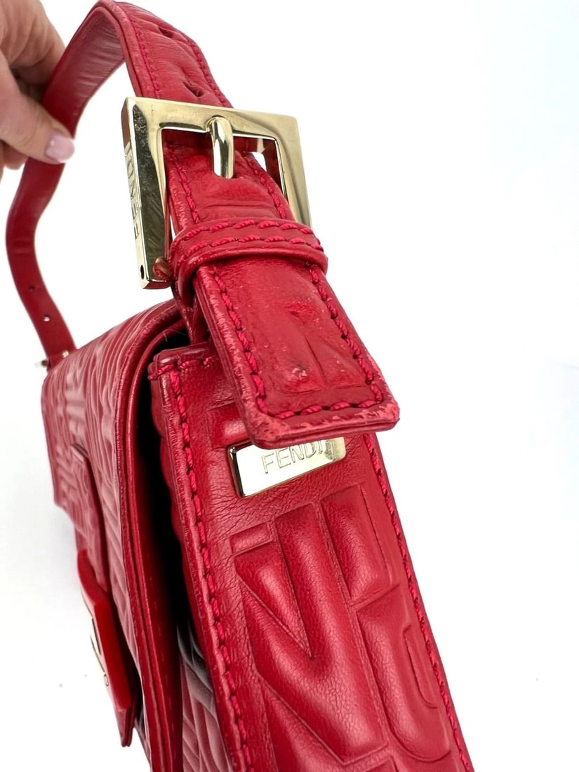 Fendi Red Leather Baugettte Shoulder Clutch Bag - 16