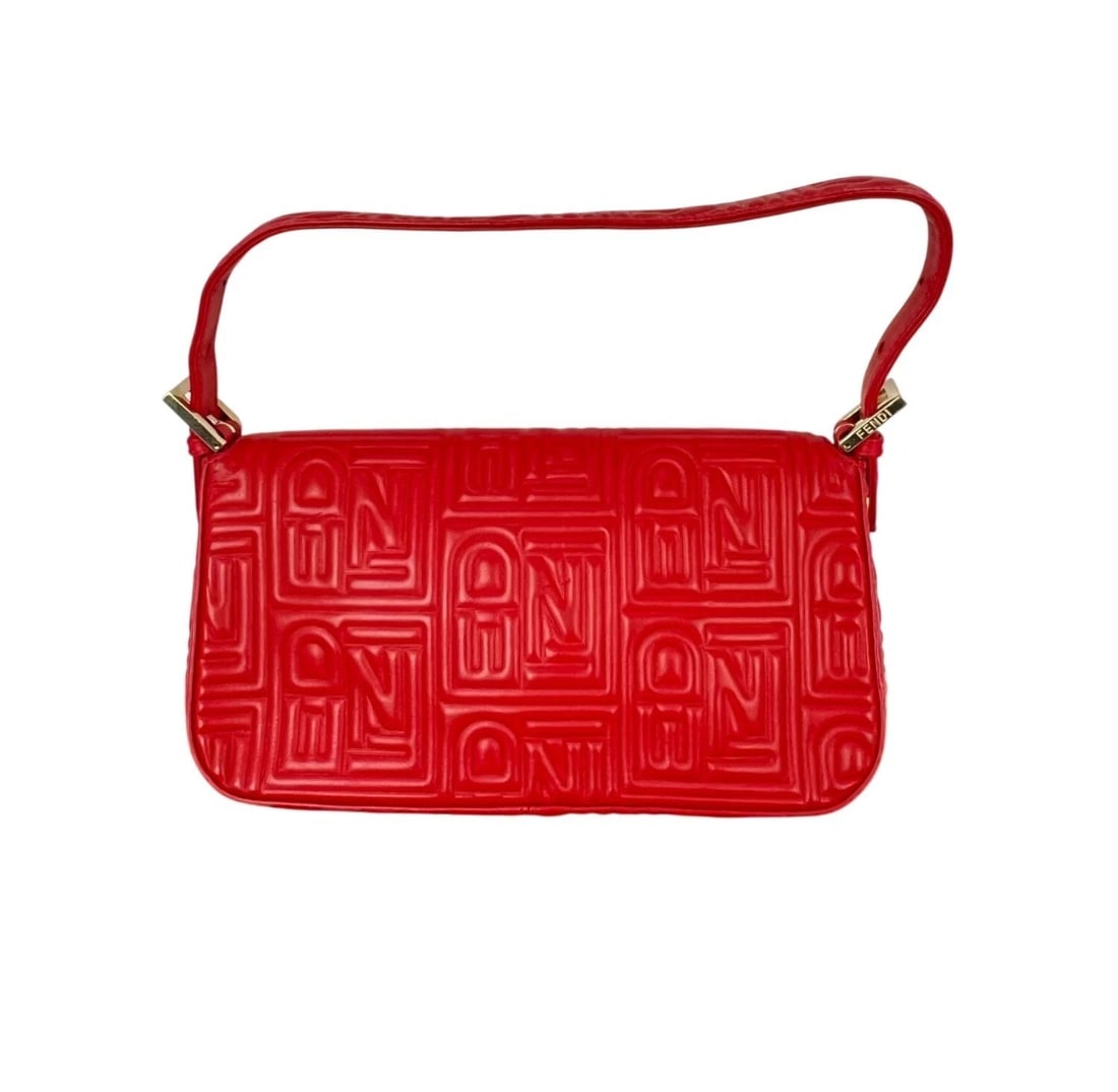 Fendi Red Leather Baugettte Shoulder Clutch Bag - 2