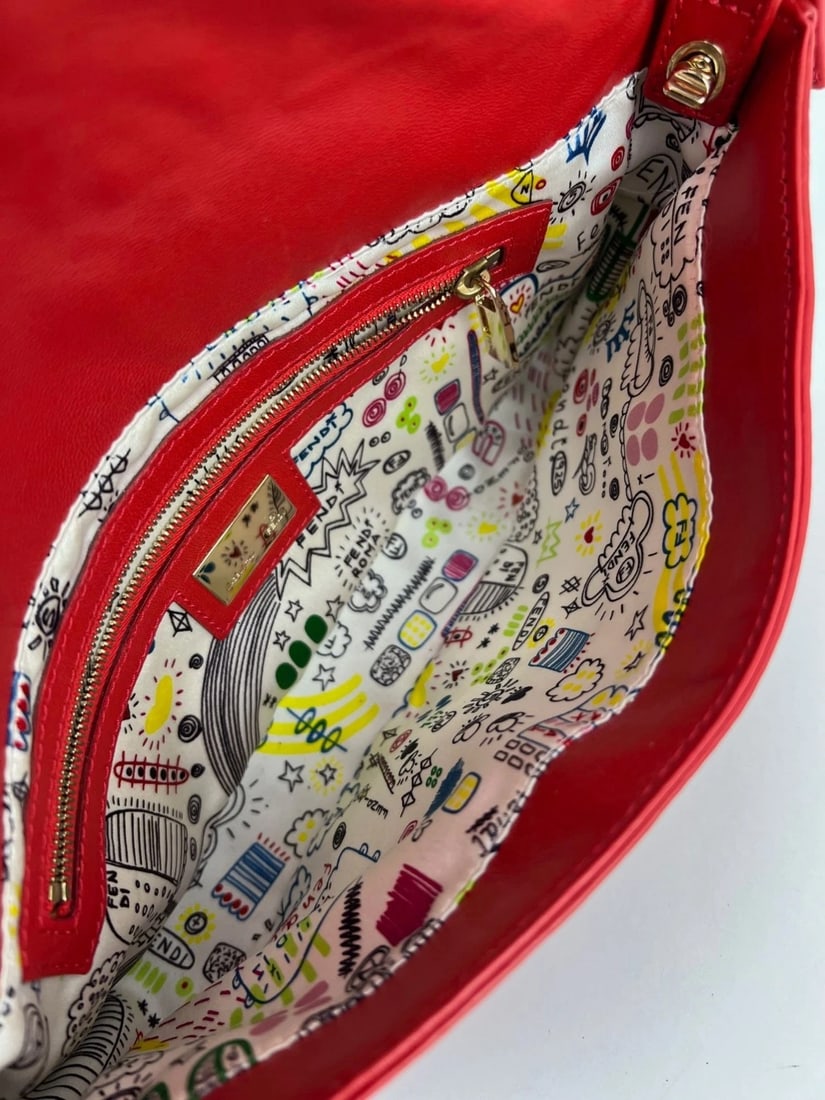 Fendi Red Leather Baugettte Shoulder Clutch Bag - 8