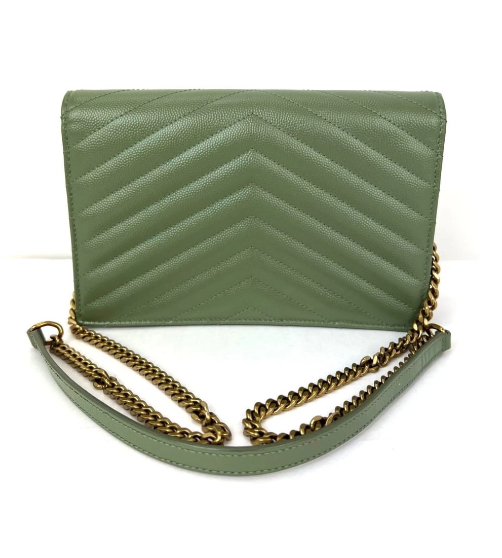Saint Laurent Green Leather Envelope Chain Bag - 2