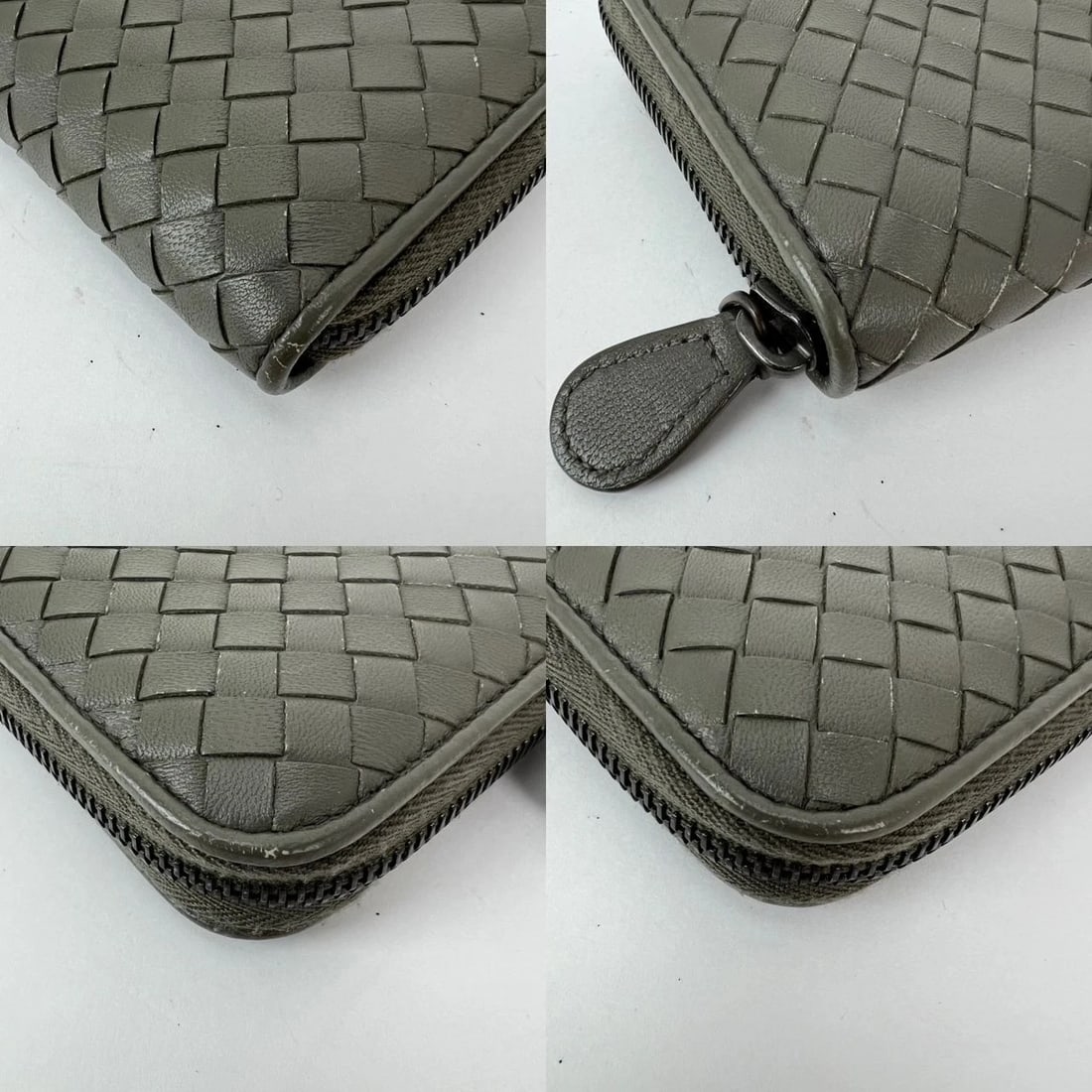 Bottega Veneta Gray Intrecciato Zip Around Leather Wallet Clutch - 14
