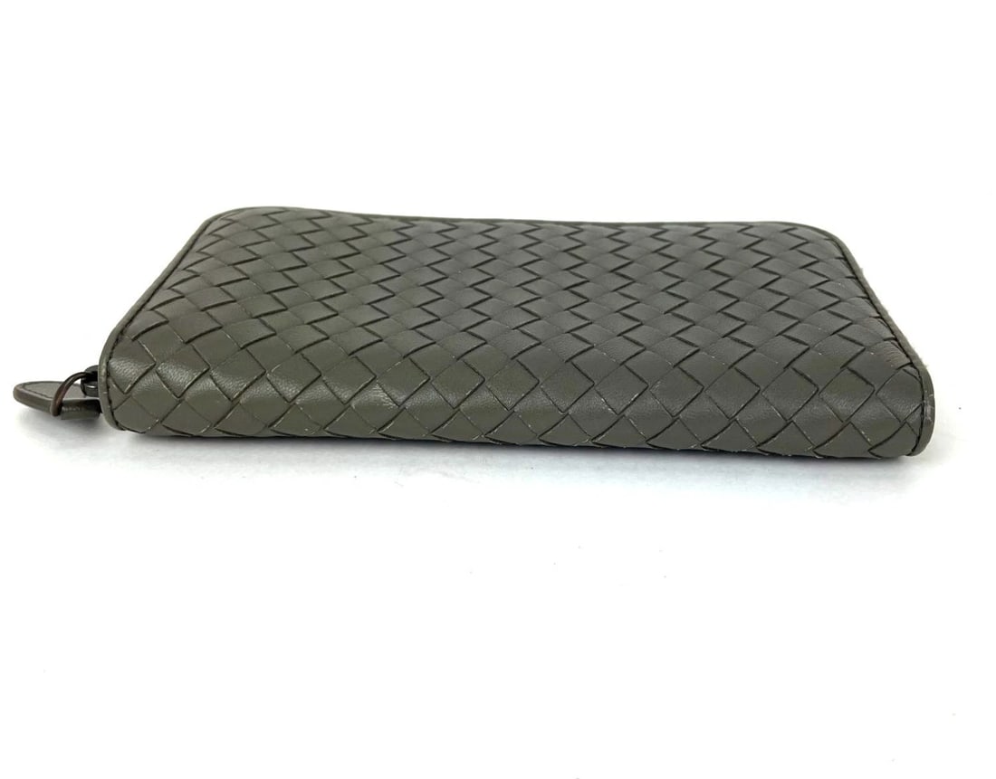 Bottega Veneta Gray Intrecciato Zip Around Leather Wallet Clutch - 3