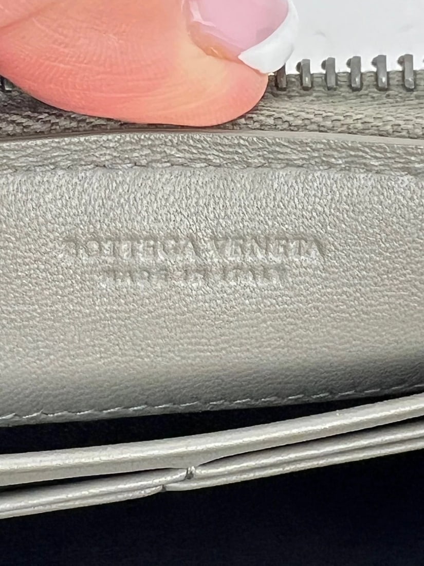 Bottega Veneta Gray Intrecciato Zip Around Leather Wallet Clutch - 9