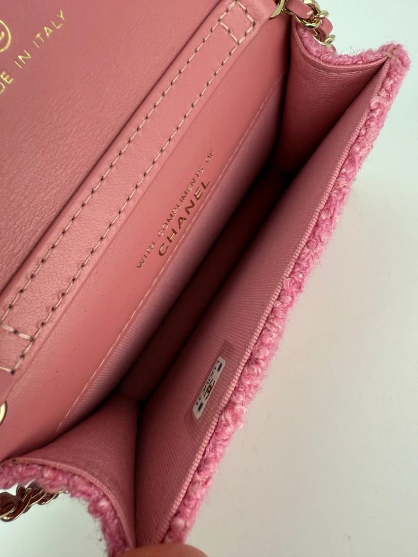 Chanel Tweed Quilted Mini Flap Pink Chain Waist Shoulder Bag - 5