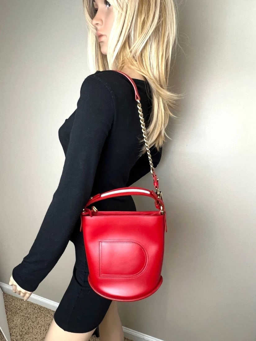 Delvaux Box Calfskin Mini Pin Daily Surpique Red Leather Bucket Bag - 12