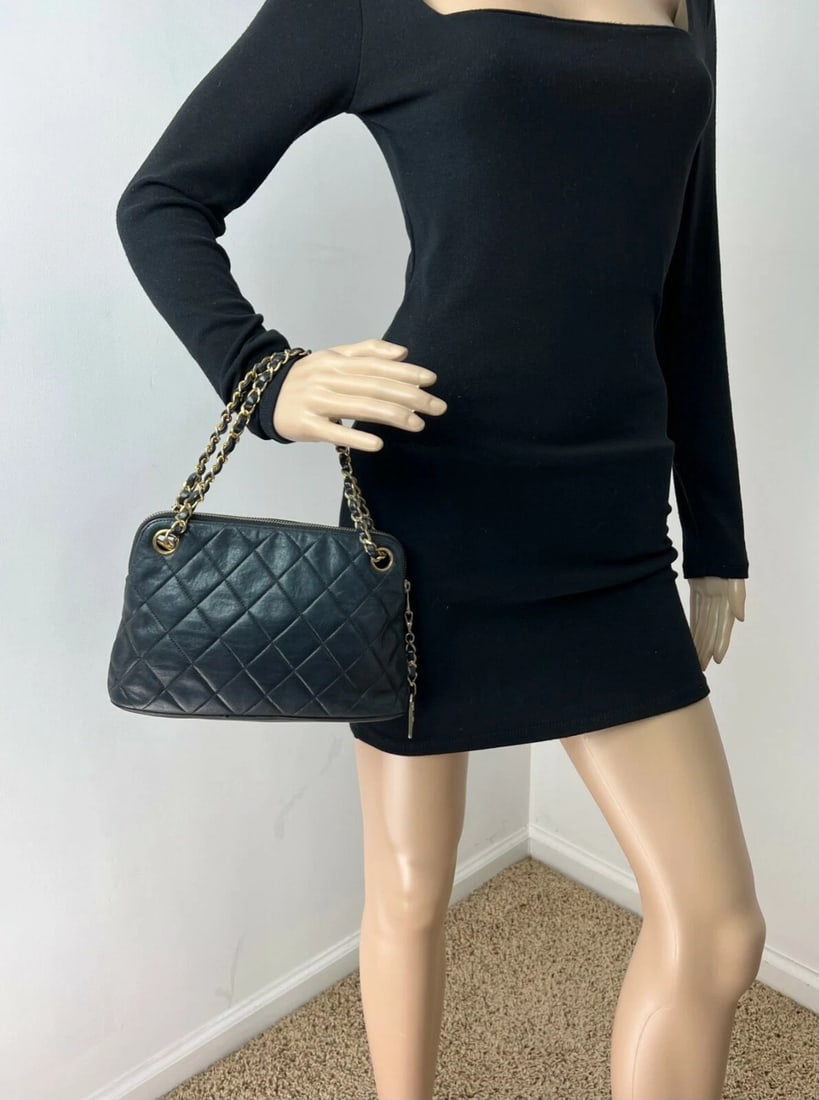 CHANEL Quilted Lambskin Leather Vintage 24K Black Mini Shoulder Bag - 2