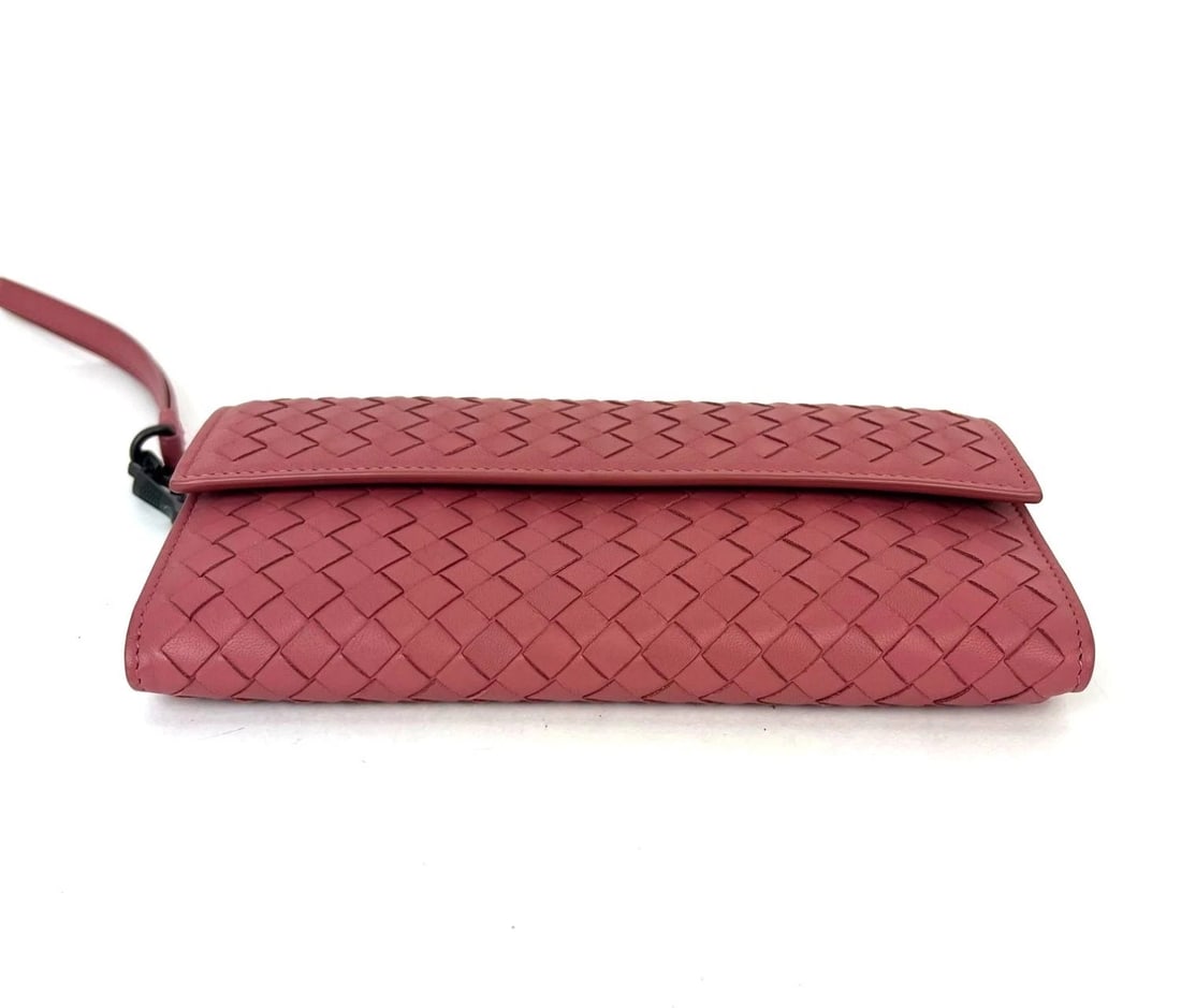 Bottega Veneta Intrecciato Pink Leather Flap Wallet Wristlet - 11