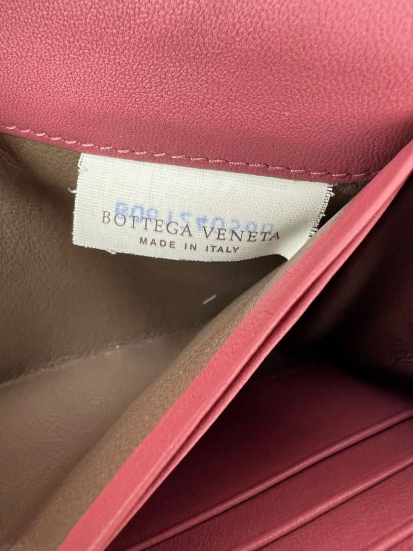 Bottega Veneta Intrecciato Pink Leather Flap Wallet Wristlet - 3