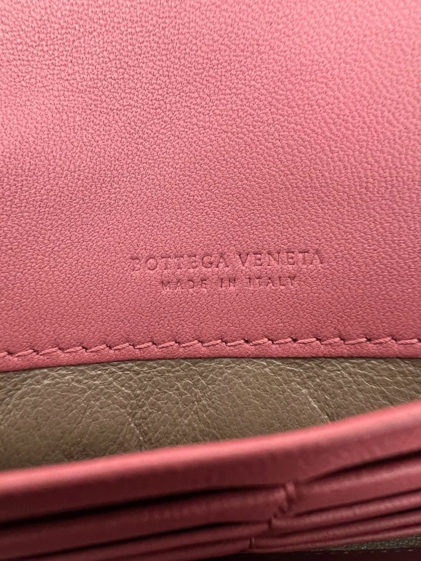 Bottega Veneta Intrecciato Pink Leather Flap Wallet Wristlet - 6