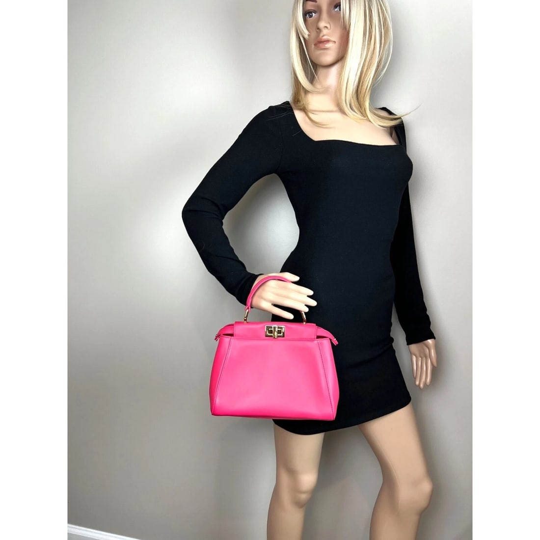 Fendi Mini Peekaboo Pink Leather Hand Shoulder Bag - 7