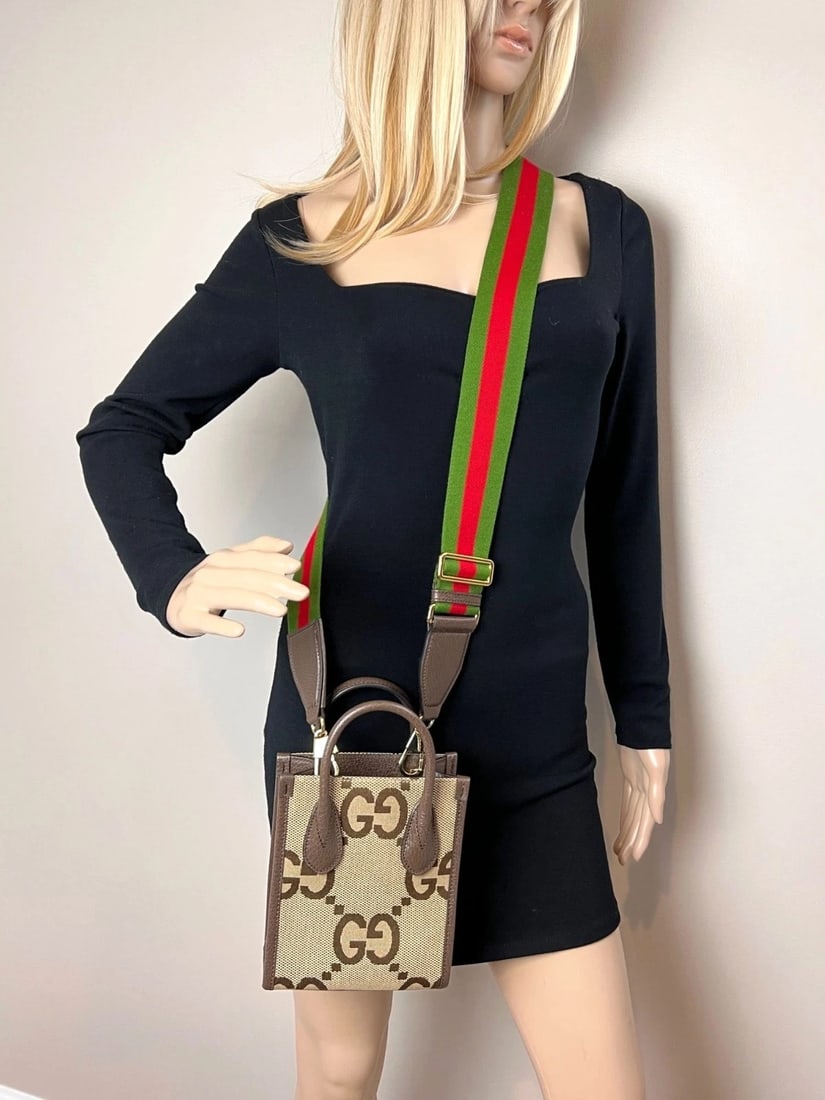 Gucci Jumbo GG textured dollar calfskin Mini Web Vertical Tote - 14