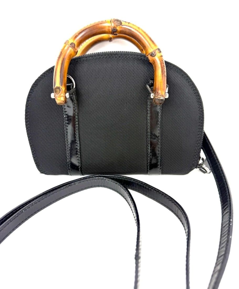 Gucci Bamboo Half Moon Mini Black Canvas Crossbody Bag - 2