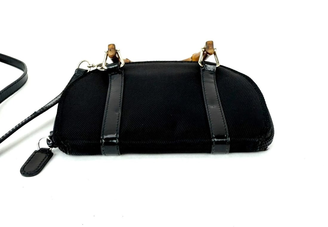 Gucci Bamboo Half Moon Mini Black Canvas Crossbody Bag - 3