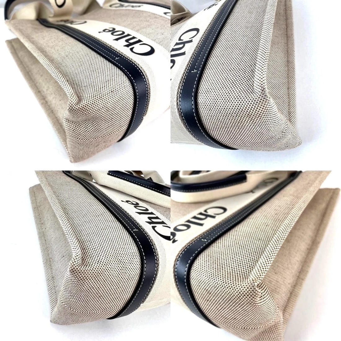 Chloe Woody Ribbon Medium Cotton Calfskin Beige Tote Bag - 5