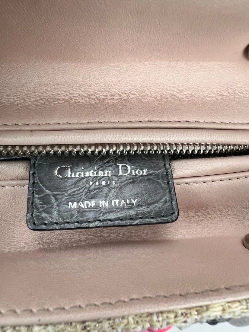 Christian Dior Sequins Tweed Medium Lady Dior Light Pink Bag - 8