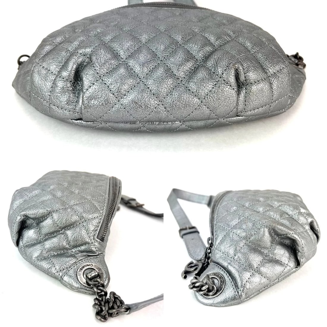 Chanel Metallic Dark Silver Calfskin Quilted Banane Fanny Waist Bag - 5