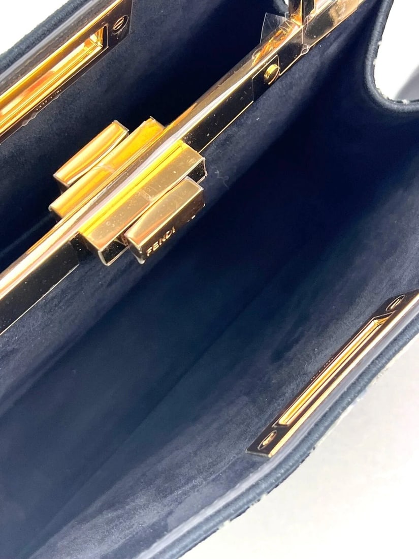 Fendi Peekaboo I see u Medium Printed Velvet Black Blue Satchel Bag - 7