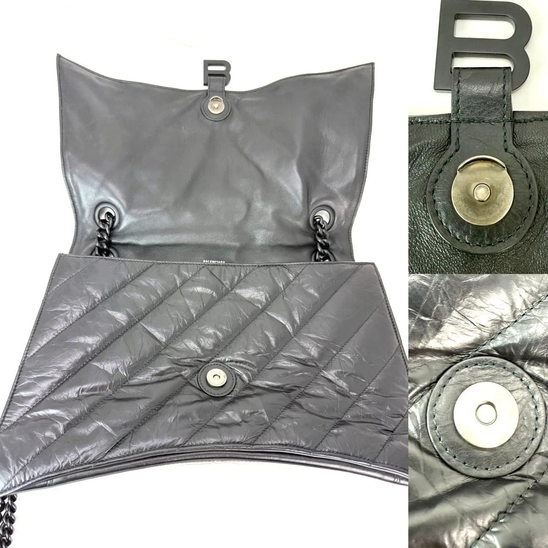 Balenciaga Large Crush Leather Matte Black Quilted Shoulder Bag - 14