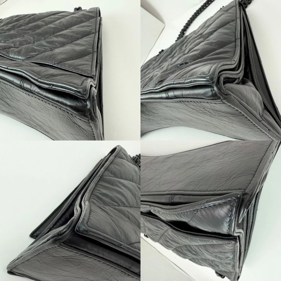 Balenciaga Large Crush Leather Matte Black Quilted Shoulder Bag - 9