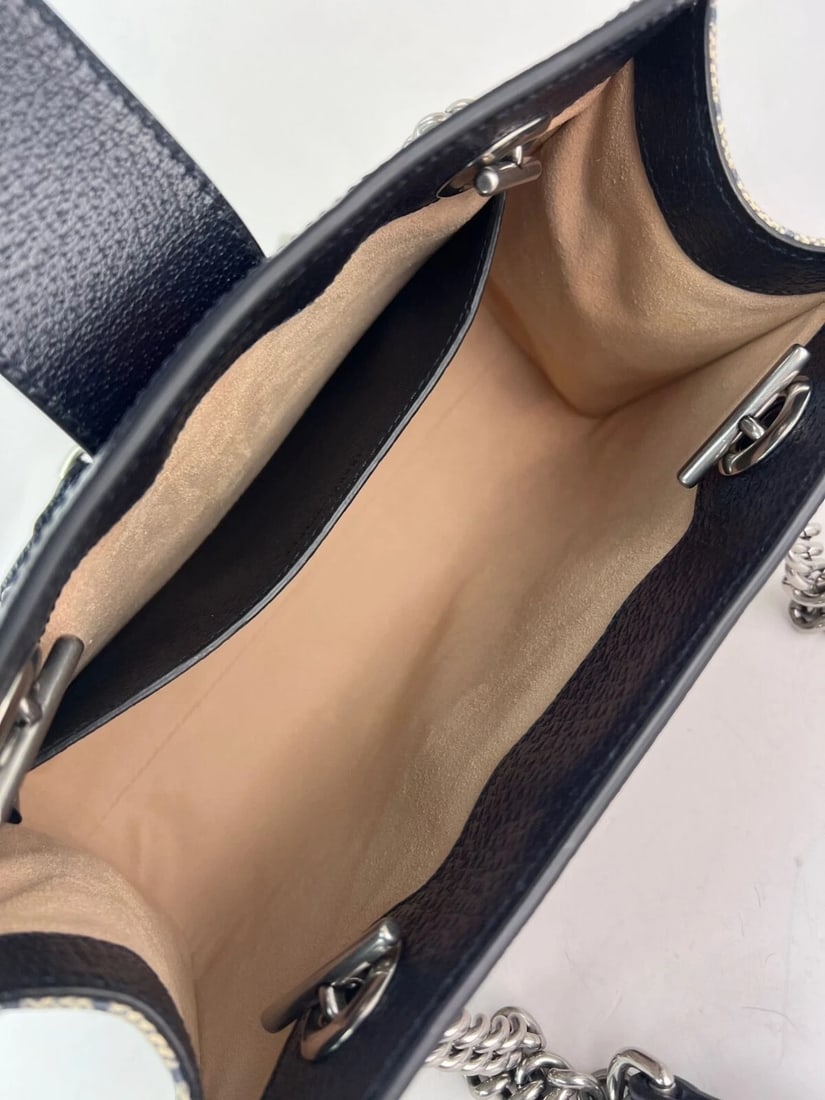 Gucci GG Supreme Dollar Calfskin Web Small Padlock Navy Tote - 10