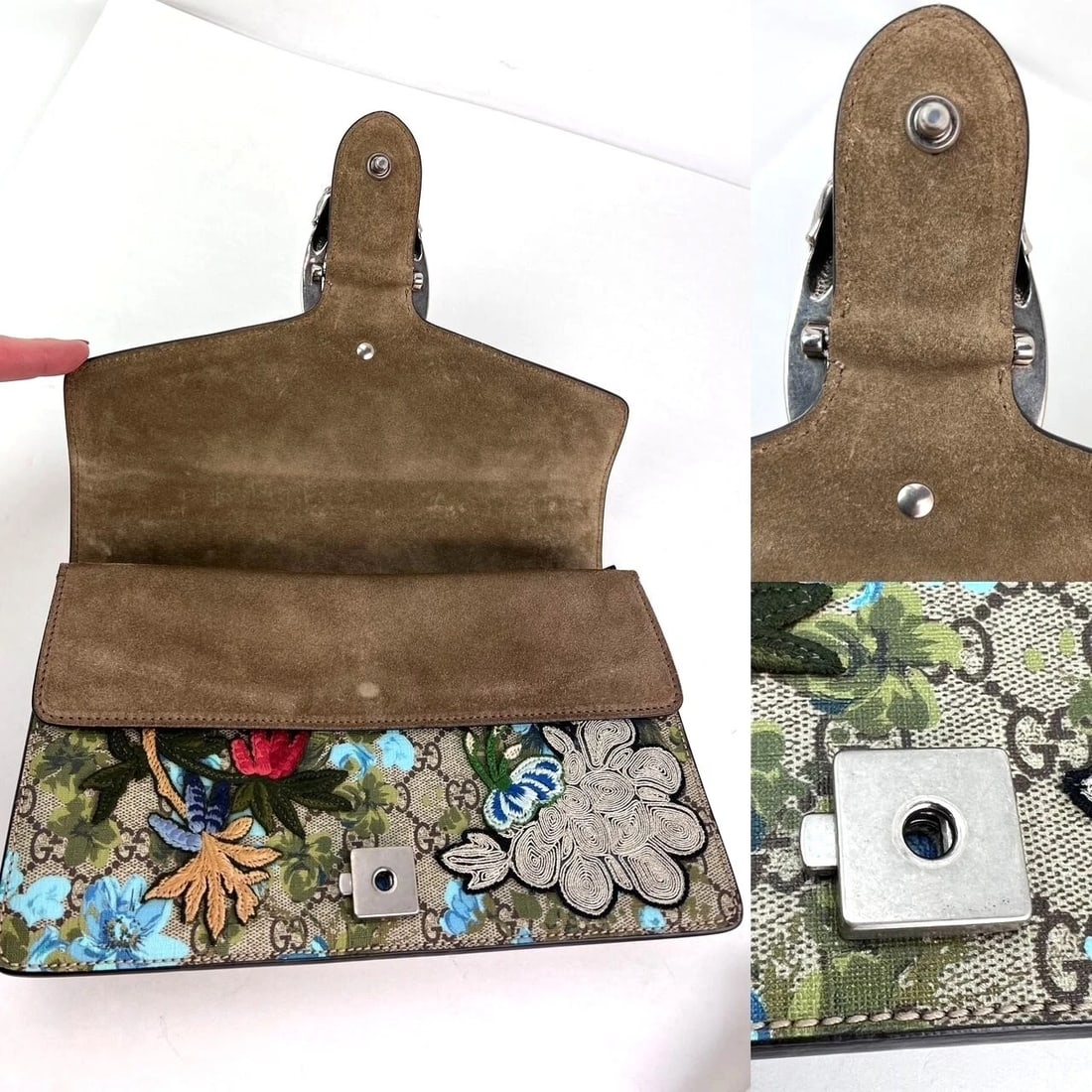 Gucci GGSupreme Blooms Print Embroidered MM Dionysus Blue Shoulder Bag - 7