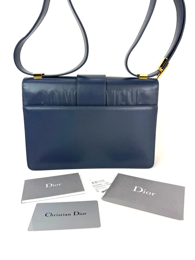 Christian Dior 30 Montaigne Smooth Calfskin Box Dark Denim Bag - 2