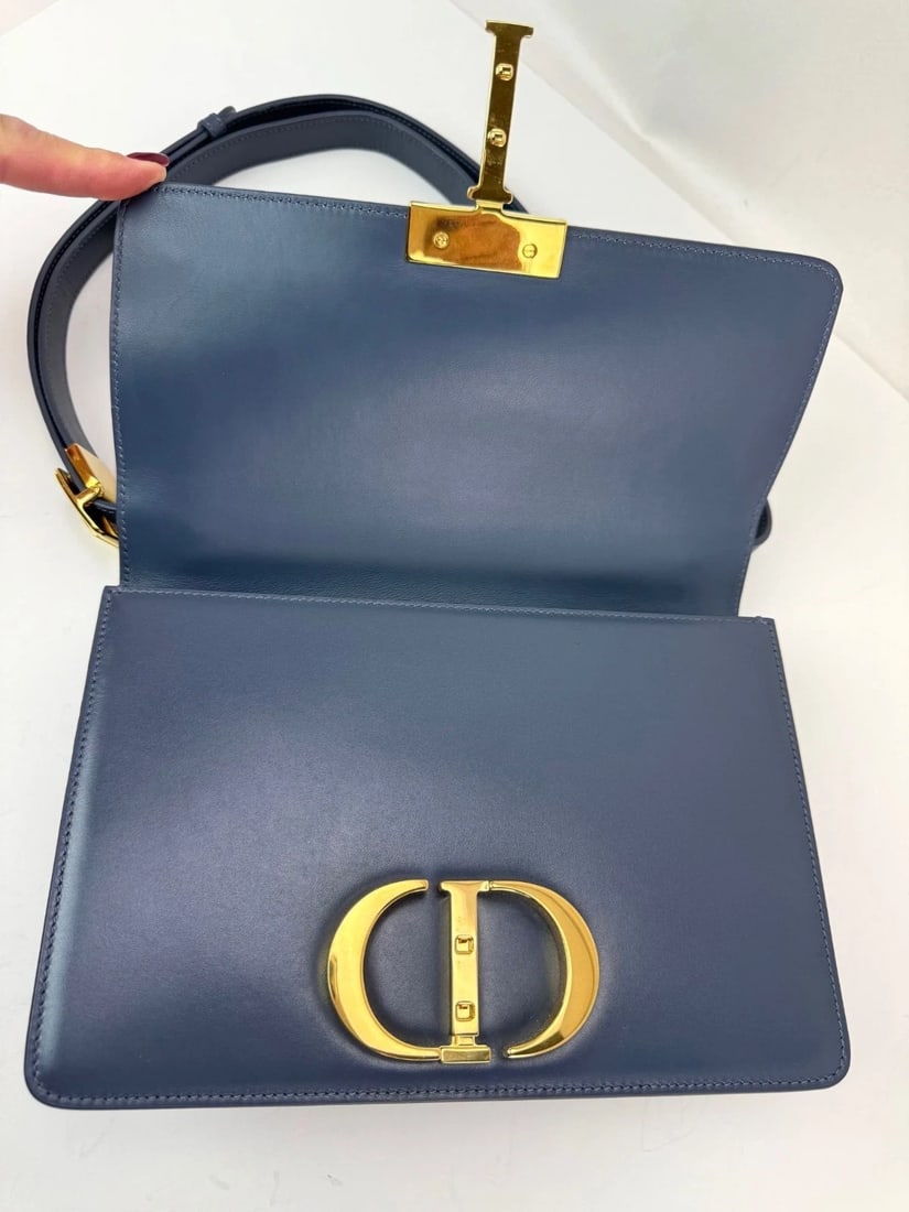 Christian Dior 30 Montaigne Smooth Calfskin Box Dark Denim Bag - 9