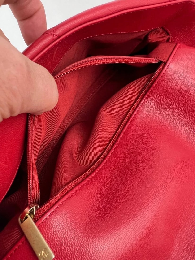 Chanel 19 Large Quilted Goatskin Silver and Gold Red Flap Bag - 8