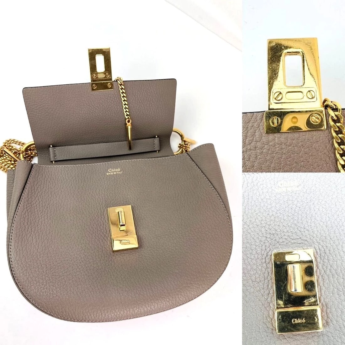 Chloe Small Drew Gray Grained Lambskin Leather Shoulder Cross-body Bag - 7