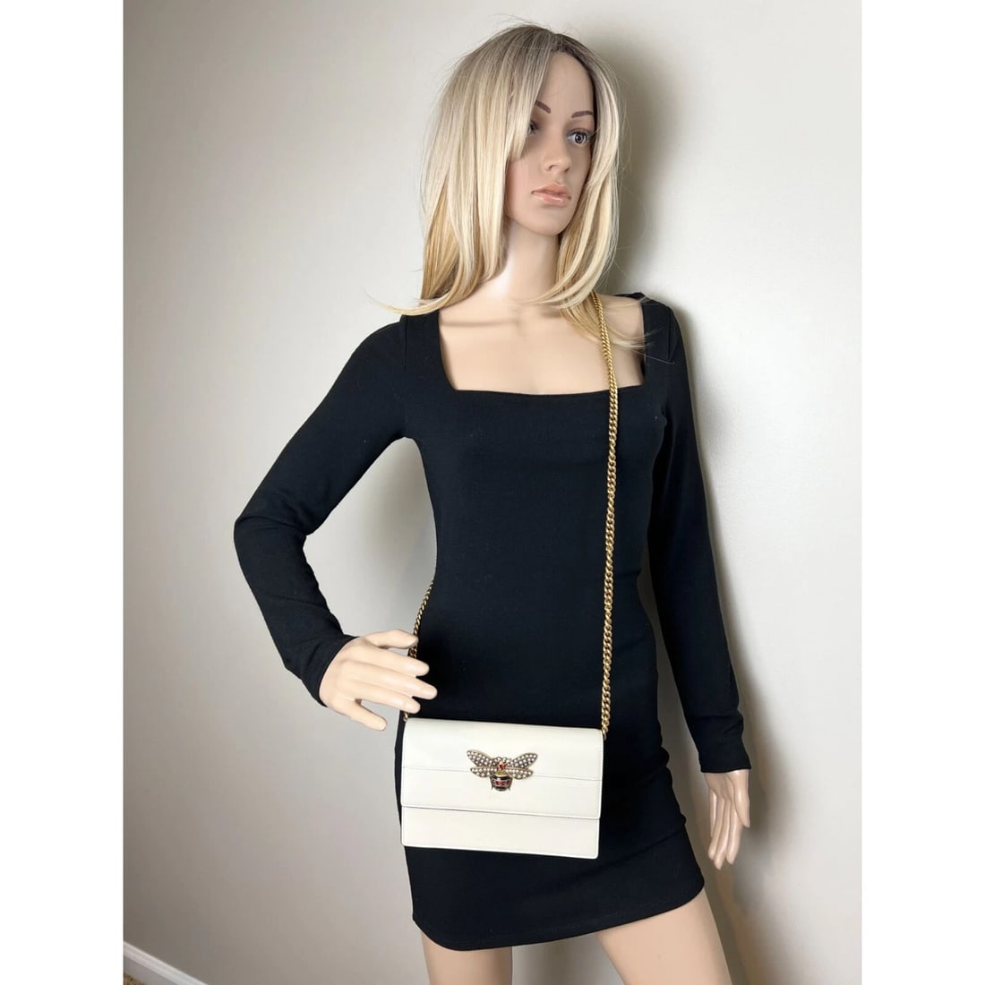 Gucci Queen Margaret Bee Wallet on a Chain Mystic White Clutch - 5