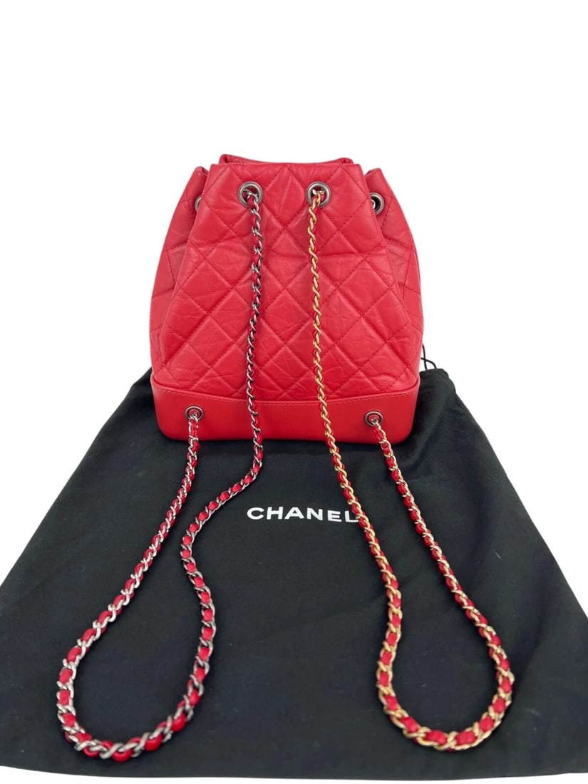 Chanel Aged Calfskin Quilted Small Gabrielle Red Backpack - 2