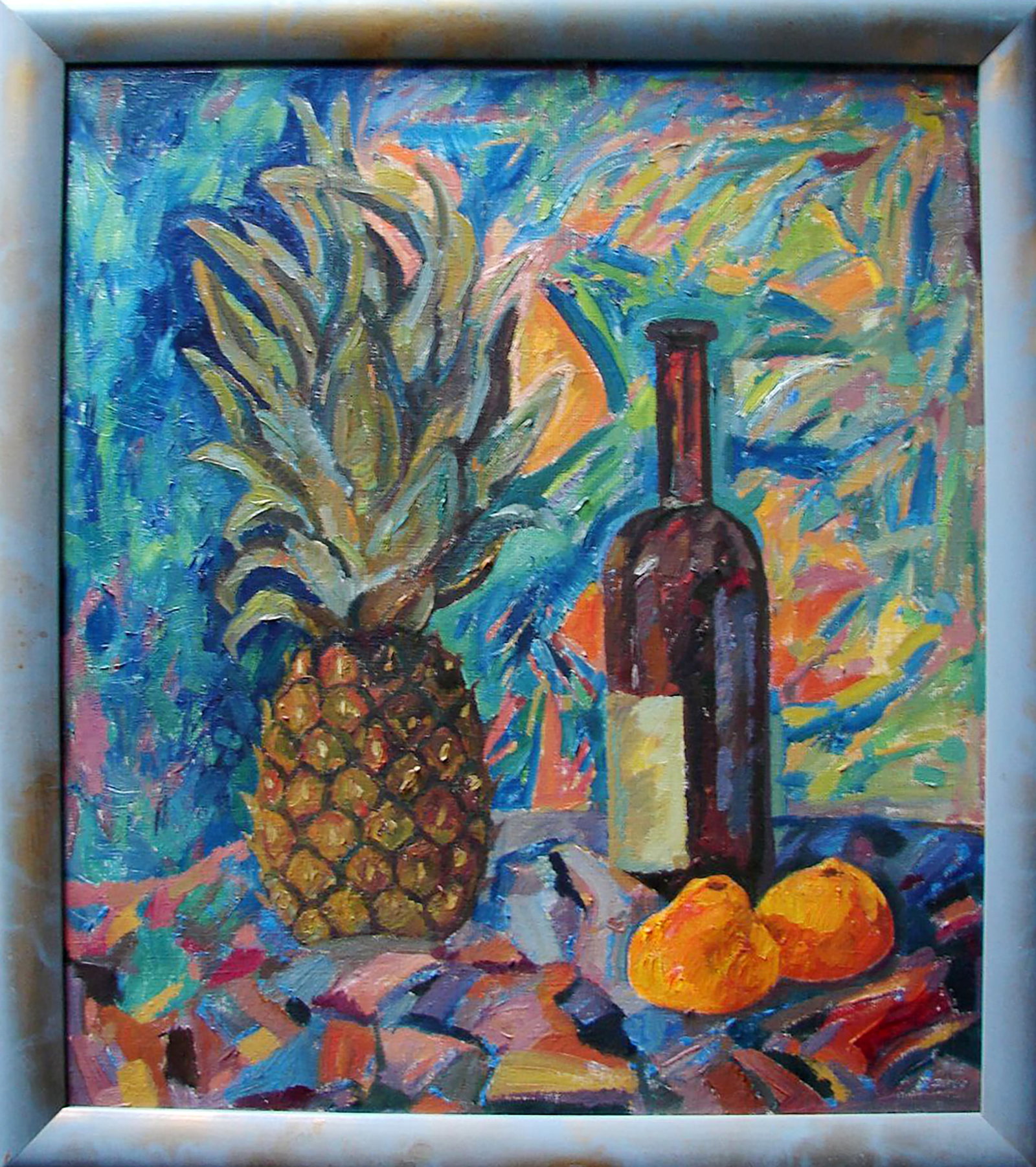 Oil painting Still life with pineapple Tatyana Shulyak: Title: Oil painting Still life with pineapple Tatyana Shulyak Description: 68SHUL Painter: Tatyana Shulyak Size: 58x51 cm/22.83x20.07 inches Components: oil, canvas Original painting CONDITION: excell