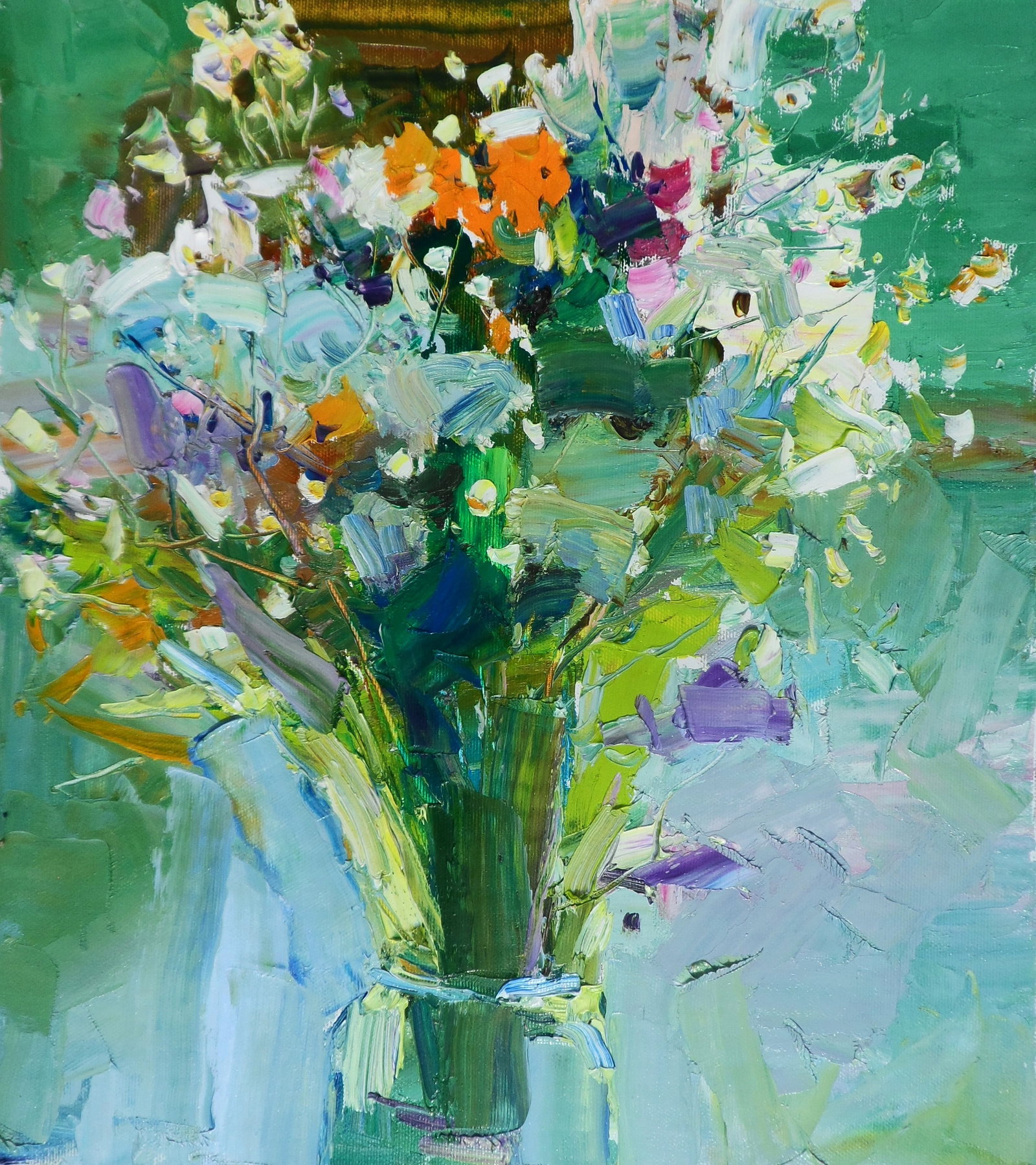 Oil painting Wildflowers in a Vase Yegor Dulin: Title: Oil painting Wildflowers in a Vase Yegor Dulin Description: 19DUL Painter: Yegor Dulin Size: 40x35 cm/15.74x13.77 inches Components: oil, canvas Original painting CONDITION: excellent ARTIST: D