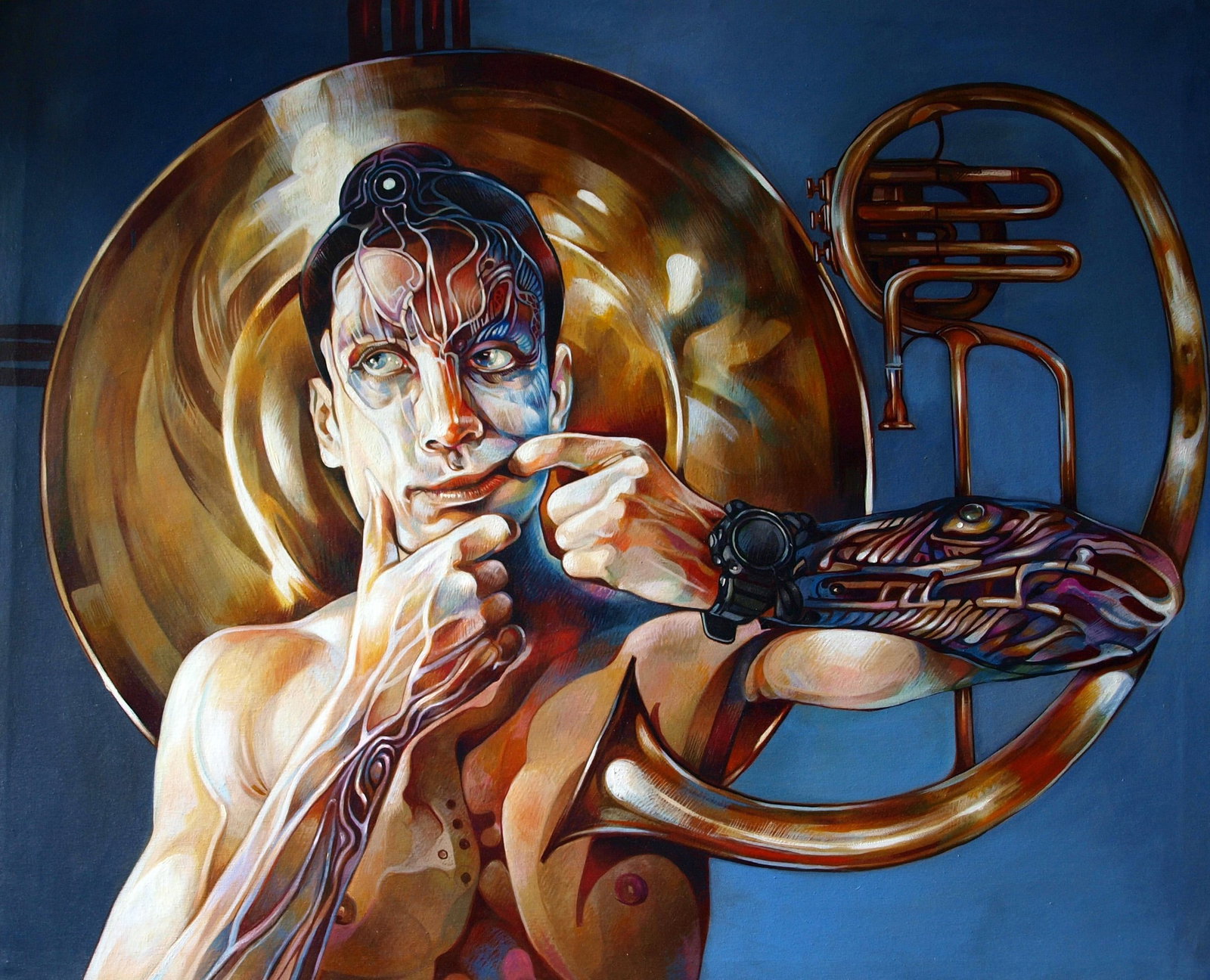 Oil painting Horns in my head Konsta G. Amelinn: Title: Oil painting Horns in my head Konsta G. Amelinn Description: 3KONS Painter: Konsta G. Amelinn Size: 105.5x85.5 cm/41.53x33.66 inches Components: oil, canvas Original painting CONDITION: excelle