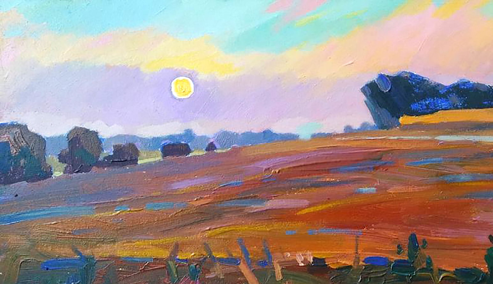Acrylic painting Sunset in the field Serhii Kachyn - 2