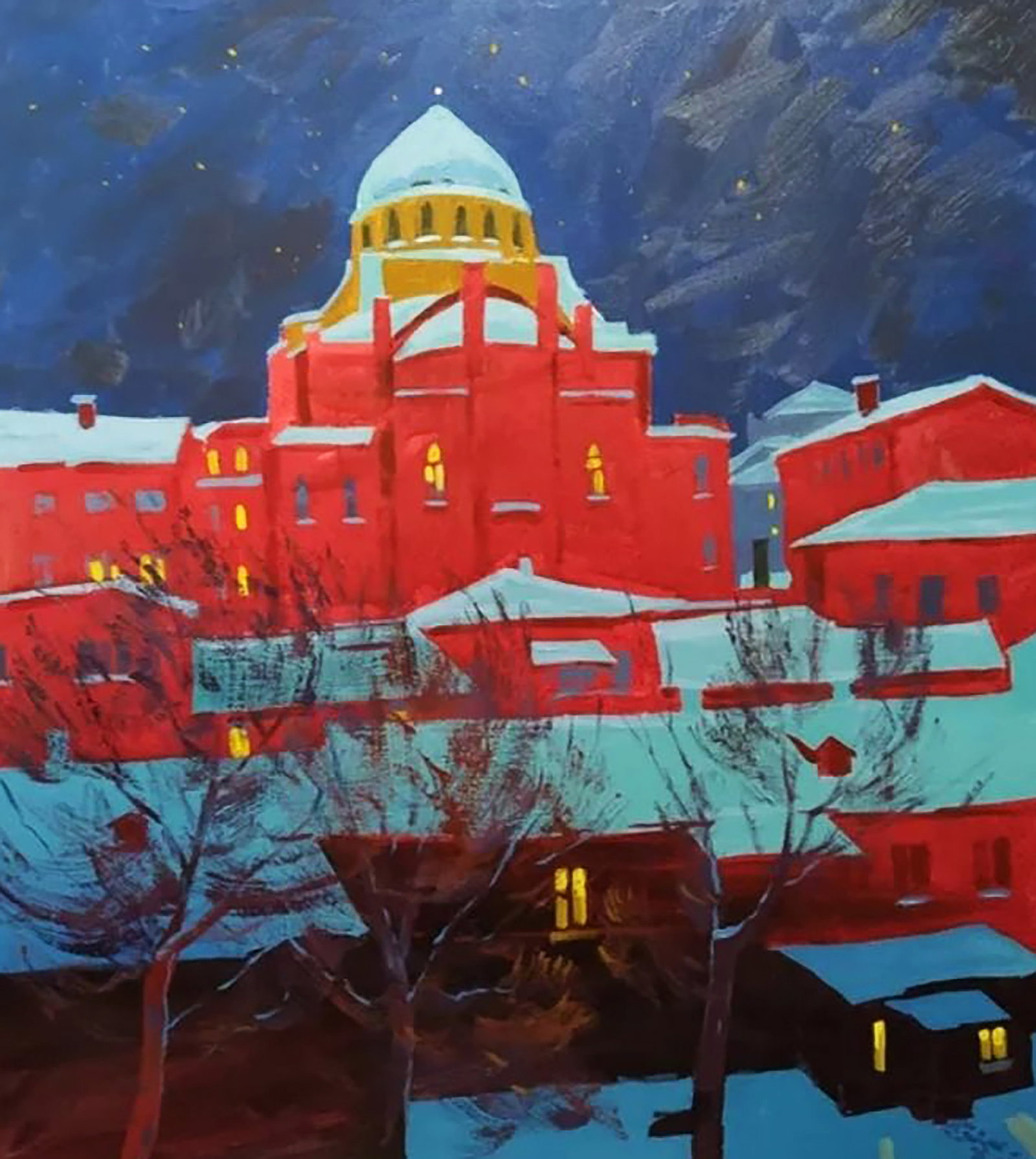 Acrylic painting Covered the city with snow Serhii Kachyn: Title: Acrylic painting Covered the city with snow Serhii Kachyn Description: 16KACH Painter: Serhii Kachyn Size: 100x90 cm/39.37x35.43 inches Components: acrylic, canvas Original painting CONDITION: