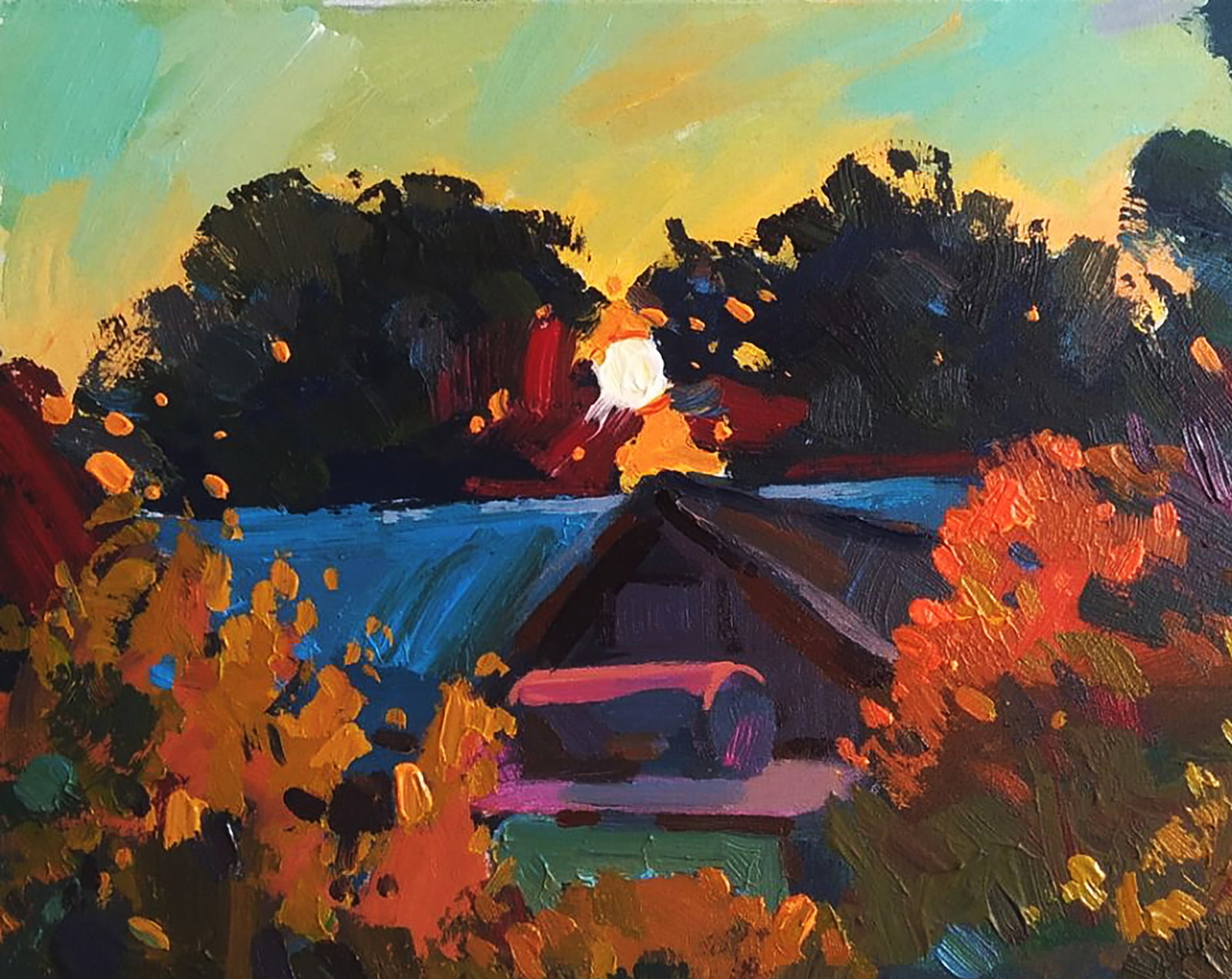 Acrylic painting Sunset behind the trees Serhii Kachyn - 2