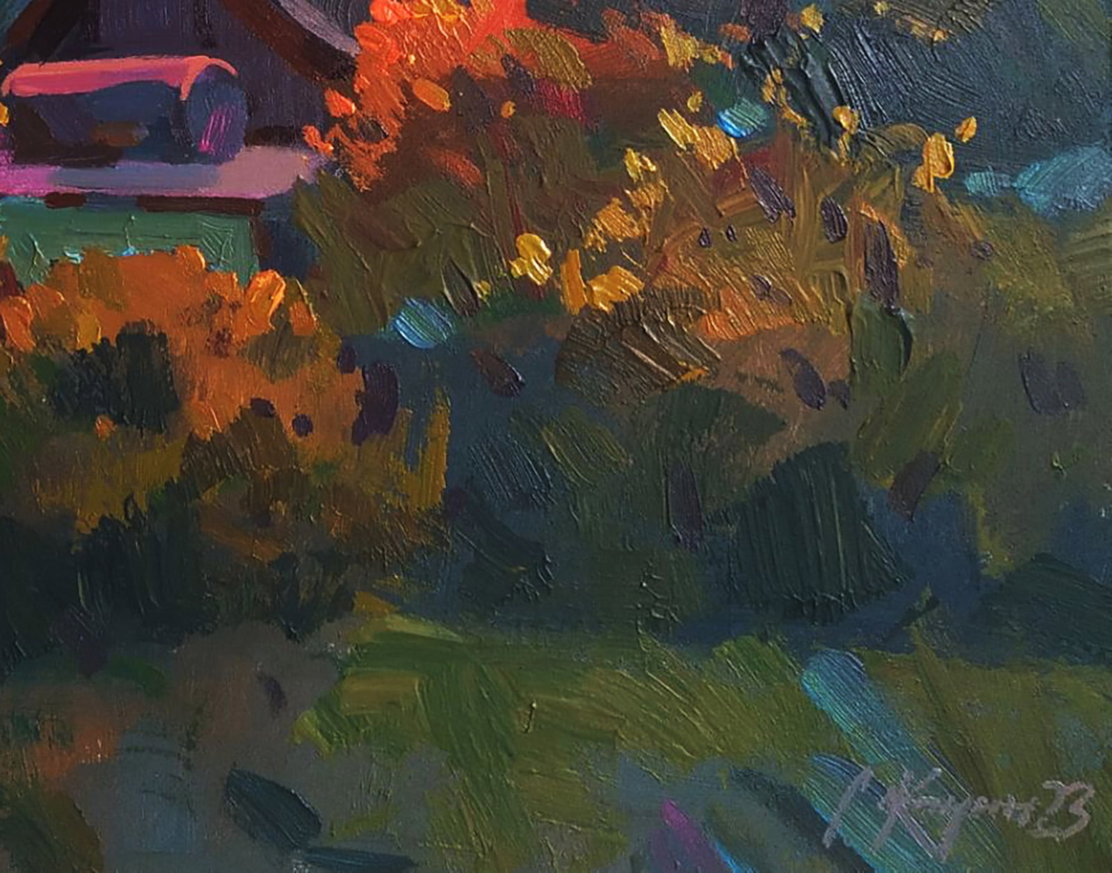 Acrylic painting Sunset behind the trees Serhii Kachyn - 5