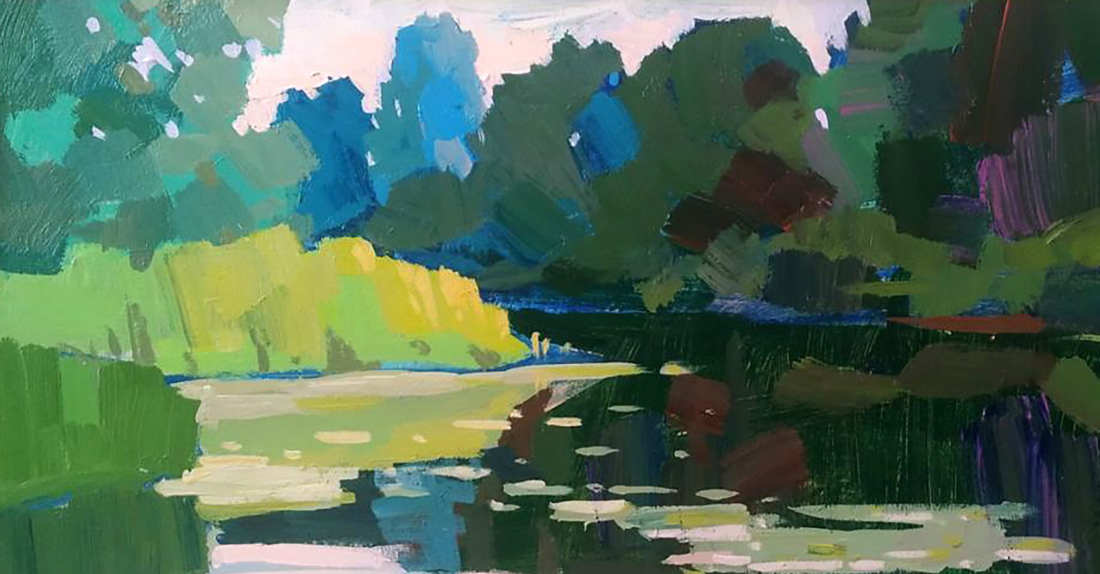 Acrylic painting Clouds over the river Serhii Kachyn - 2