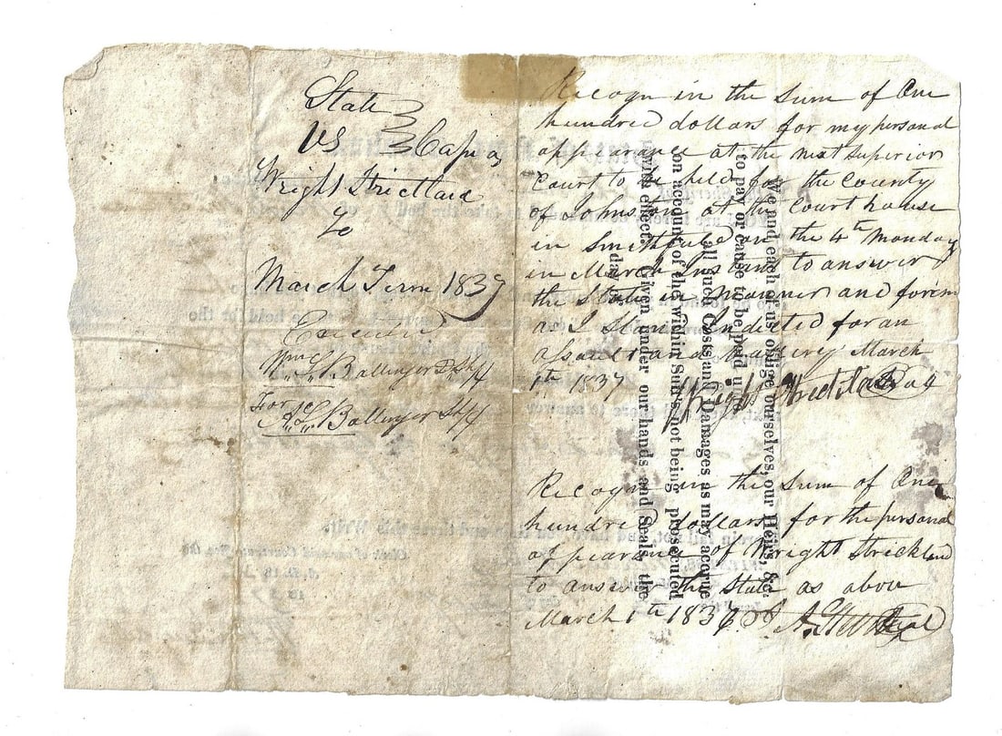 1837 North Carolina Arrest Warrant - 2