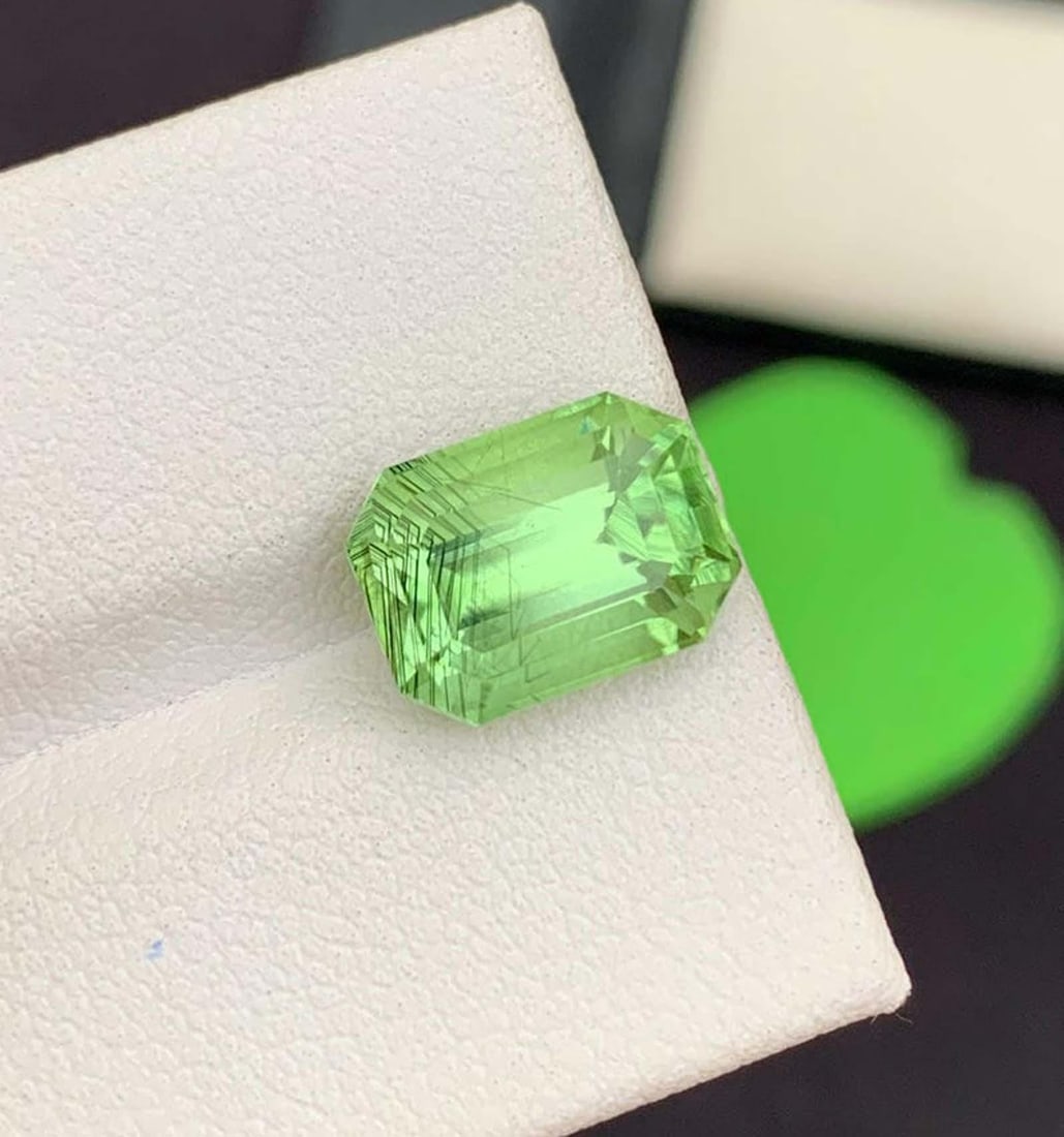 Emerald Cut Peridot Gemstone: Natural Green Rutile, August Birthstone - 3