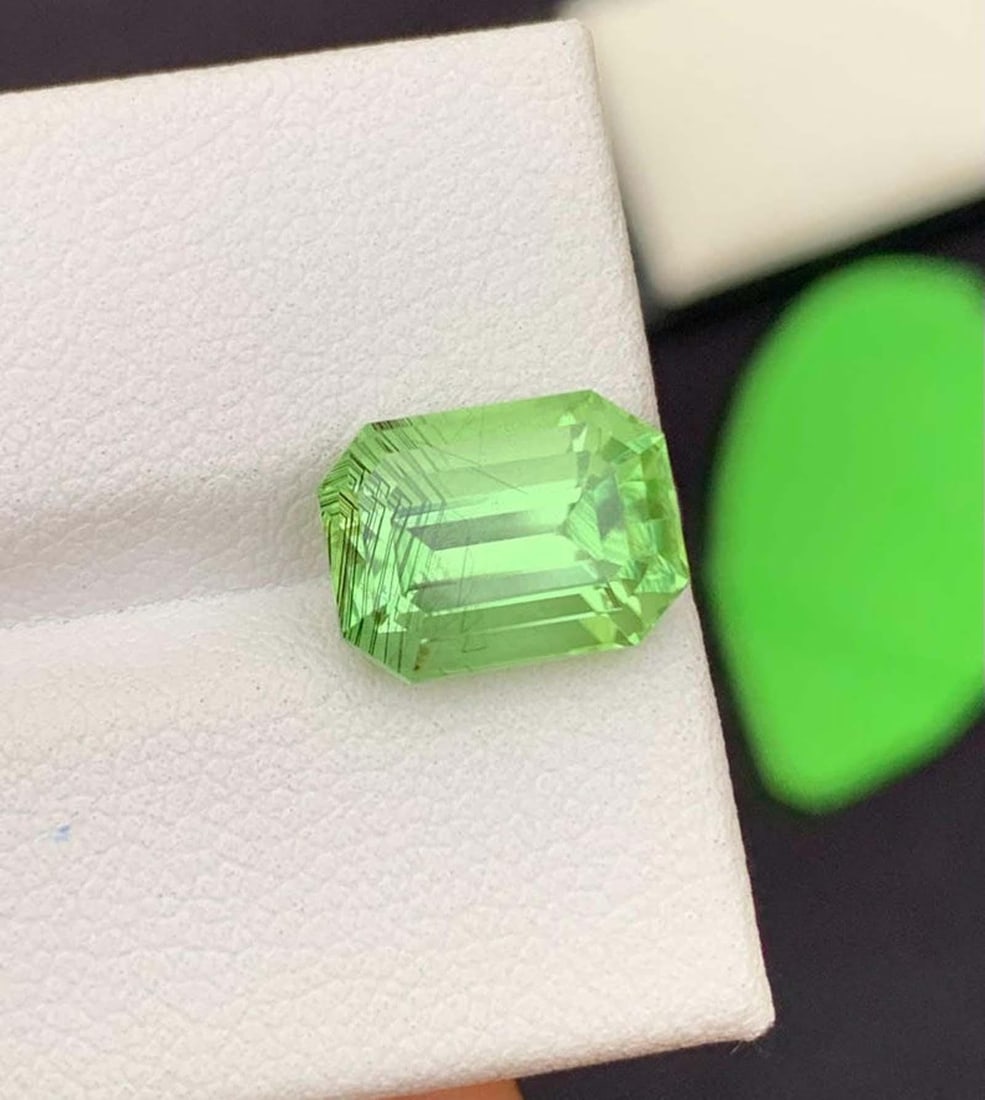 Emerald Cut Peridot Gemstone: Natural Green Rutile, August Birthstone - 4
