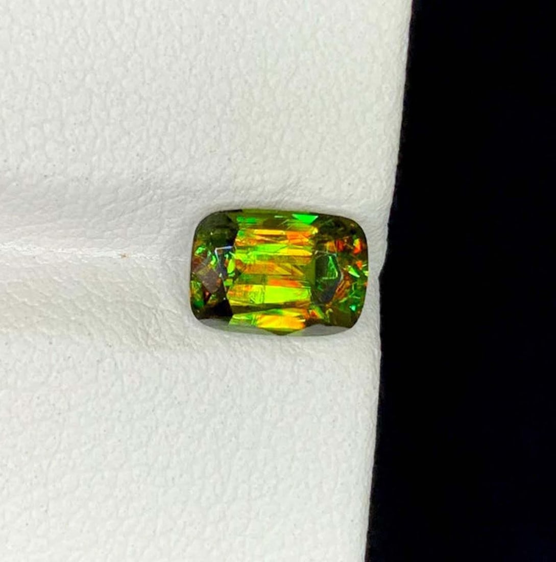 Green Chrome Sphene Gemstone: Lustrous Cushion Cut Titanite, June Birthstone (1 of 4)