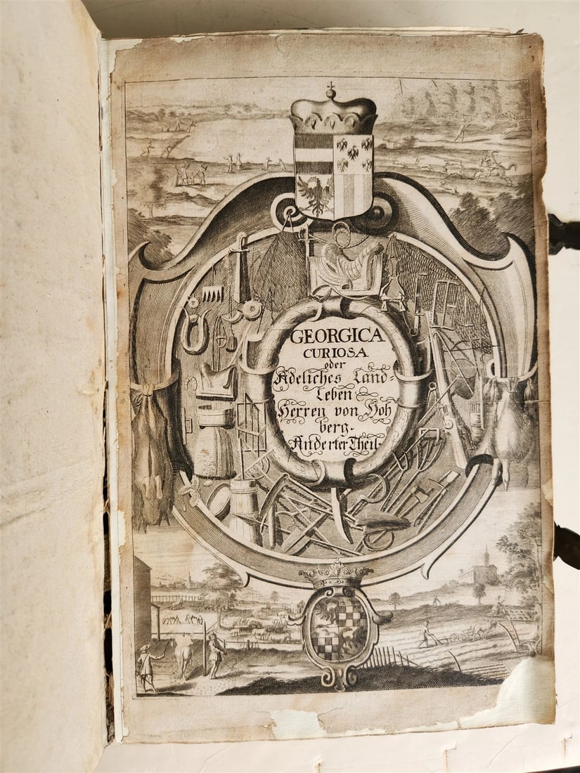 1682 Georgica curiosa ILLUSTRATED noble country life antique PIGSKIN BOUND FOLIO - 2