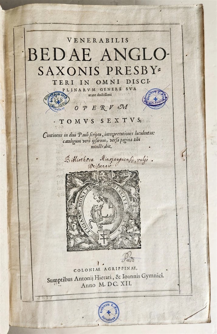 1612 THEOLOGY by BEDE antique PIGSKIN BOUND MASSIVE FOLIO - 2