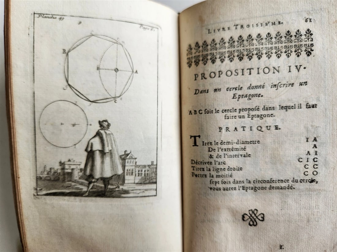1716 GEOMETRY by LE CLERC antique ILLUSTRATED w/ 45 ENGRAVINGS - 4