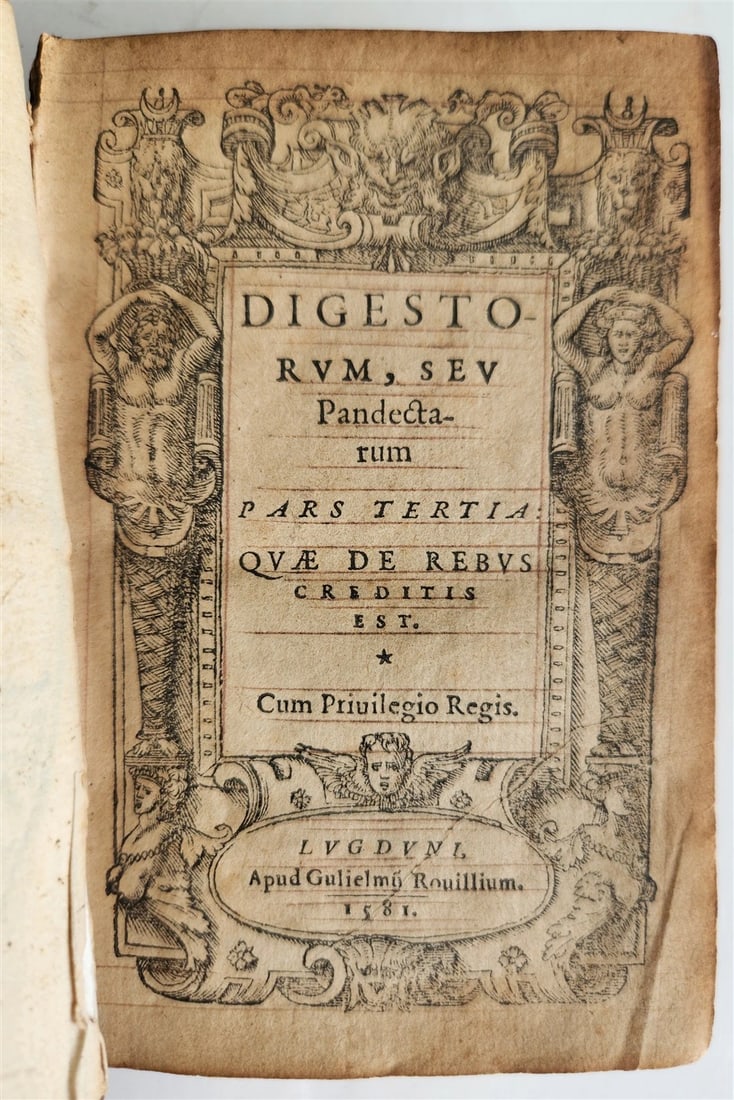 1581 LAW BOOK DIGESTORUM Corpus iuris civilis antique HERALDIC BINDING - 2