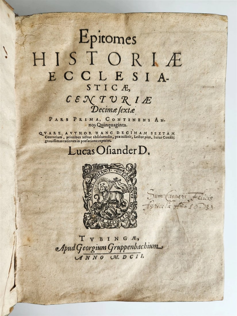 1603 ECCLESIASTICAL HISTORY by LUCAS OSIANDER antique DATED VELLUM BINDING - 2