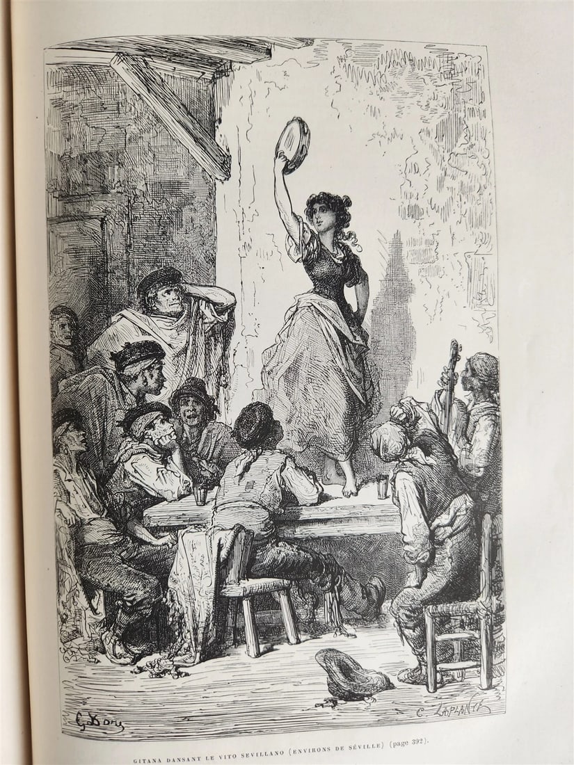 1874 L'ESPAGNE Illustrated by GUSTAVE DORE antique DESCRIPTION of SPAIN FOLIO - 12